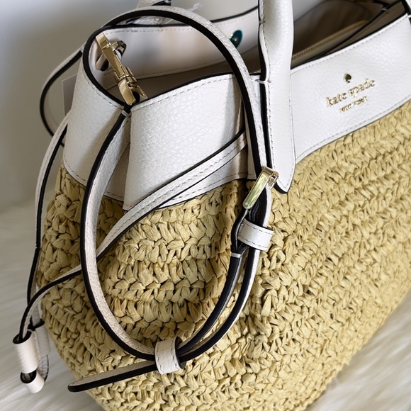 NWT💃Kate Spade Dumpling Straw Large Satchel Bag, Parchment - Picture 9 of 12